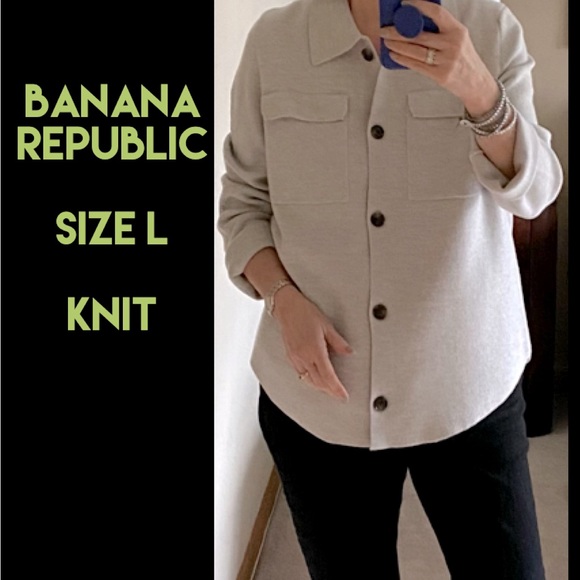 Shirt-Jacket “Shacket”, Sz L, light gray, smooth knit, Banana Republic - Picture 2 of 13